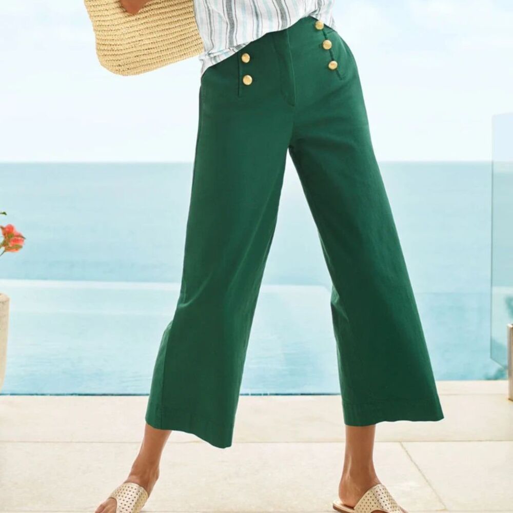 Talbots Cotton Slub Sailor Crop Wide Leg Pants size 22 NEW with tags